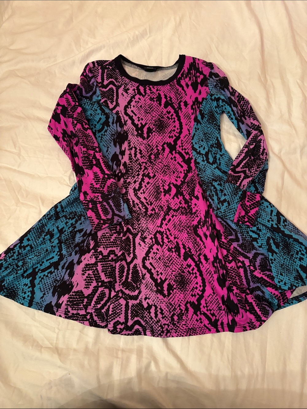 Girls' Pixie Lane Pink & Teal Snake-Print Long-Sleeve Skater Dress